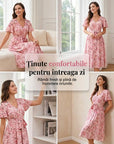 👗🌸 V-neck floral maxi dress with ruffle sleeves and belt