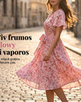 👗🌸 V-neck floral maxi dress with ruffle sleeves and belt