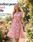 👗🌸 V-neck floral maxi dress with ruffle sleeves and belt