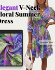 Floral V-Neck A-Line Dress – Smocked Waist, Ruffled Hem, Summer Ready 🌸