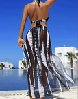 👙 LIMITED-TIME 50% OFF! ✨ Striped Two-Piece Swimsuit – Bow Neck, Ring Detail, High Stretch 🌊