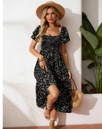 ⏰ 50% OFF ✨Women's Square Neck Smocked Floral Midi Dress