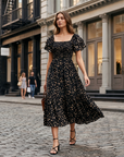 ⏰ 50% OFF ✨Women's Square Neck Smocked Floral Midi Dress