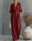 Women's V-Neck High Waist Wide Leg Jumpsuit