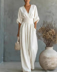 Women's V-Neck High Waist Wide Leg Jumpsuit