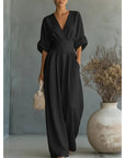 Women's V-Neck High Waist Wide Leg Jumpsuit