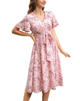 👗🌸 V-neck floral maxi dress with ruffle sleeves and belt
