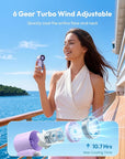 Mini Handheld Fan with LED Display –👍5-Speed Turbo Pocket size Fan.✨USB Rechargeable, High-Speed Cooling for Travel & Makeup. Perfect  Gift.  Portable Refrigeration