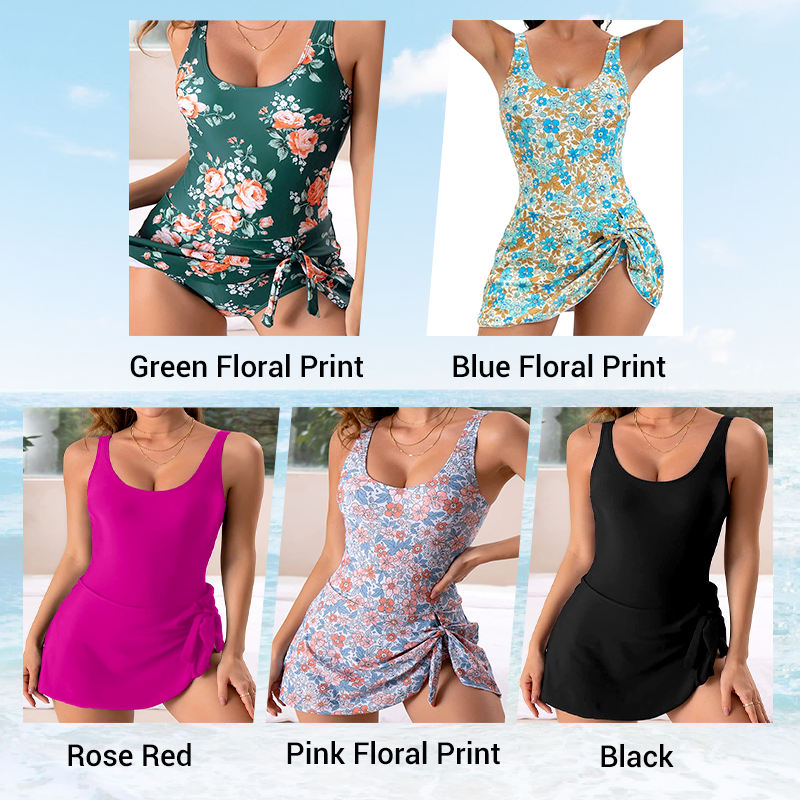 ✨ Women's Tummy Control Tie Knot Swimsuit with Skirt – Full Coverage &amp; Built-in Bra – Summer Essential 🌊