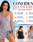 ✨ Women's Tummy Control Tie Knot Swimsuit with Skirt – Full Coverage & Built-in Bra – Summer Essential 🌊