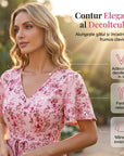 👗🌸 V-neck floral maxi dress with ruffle sleeves and belt