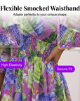 Floral V-Neck A-Line Dress – Smocked Waist, Ruffled Hem, Summer Ready 🌸