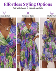 Floral V-Neck A-Line Dress – Smocked Waist, Ruffled Hem, Summer Ready 🌸