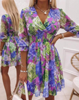 Floral V-Neck A-Line Dress – Smocked Waist, Ruffled Hem, Summer Ready 🌸