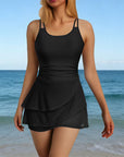 👙 LIMITED-TIME 50% OFF! 🌺 Double Strap Ruched Skirted Swimsuit – Tummy Control, Secure Support, Quick-Dry ✨