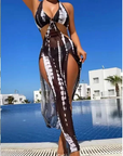 👙 LIMITED-TIME 50% OFF! ✨ Striped Two-Piece Swimsuit – Bow Neck, Ring Detail, High Stretch 🌊