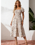 ⏰ 50% OFF ✨Women's Square Neck Smocked Floral Midi Dress