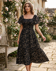⏰ 50% OFF ✨Women's Square Neck Smocked Floral Midi Dress