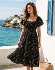 ⏰ 50% OFF ✨Women's Square Neck Smocked Floral Midi Dress