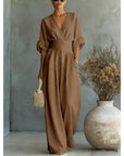 Women's V-Neck High Waist Wide Leg Jumpsuit