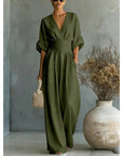 Women's V-Neck High Waist Wide Leg Jumpsuit