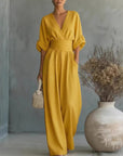 Women's V-Neck High Waist Wide Leg Jumpsuit