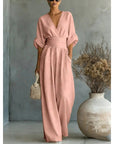 Women's V-Neck High Waist Wide Leg Jumpsuit