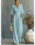 Women's V-Neck High Waist Wide Leg Jumpsuit