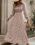 LIMITED-TIME 50% OFF! ✨Women's Elegant Floral Maxi Dress | Tie-Front V-Neck Smocked Waist Ruffled Sleeve Holiday Dress