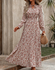 LIMITED-TIME 50% OFF! ✨Women's Elegant Floral Maxi Dress | Tie-Front V-Neck Smocked Waist Ruffled Sleeve Holiday Dress