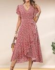 Women’s Summer Elegant V Neck Tie Waist Flowy Floral Dress